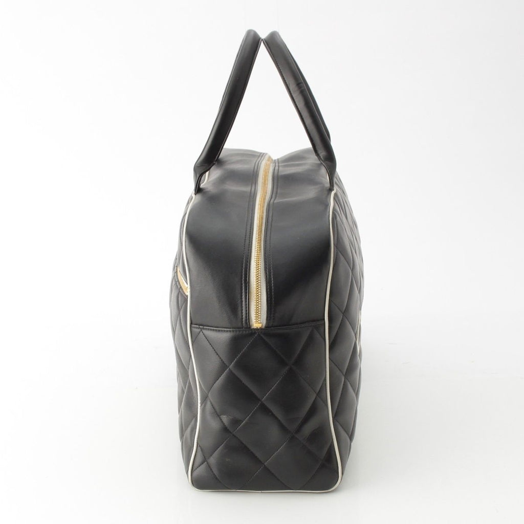 Chanel Quilted Logo Lambskin Boston Bag Black White — view 3