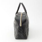 Chanel Quilted Logo Lambskin Boston Bag Black White — view 3