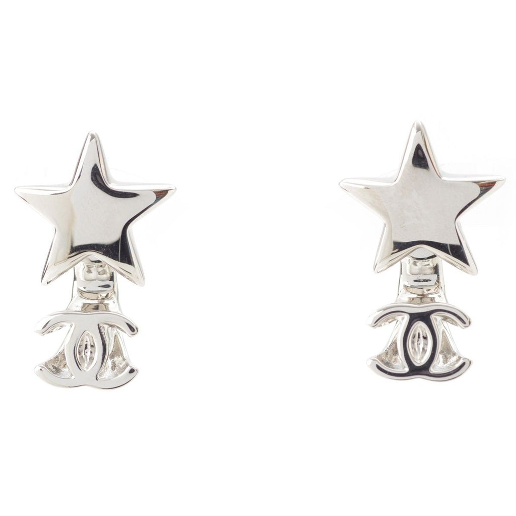 Chanel Silver CC Logo Star Earrings