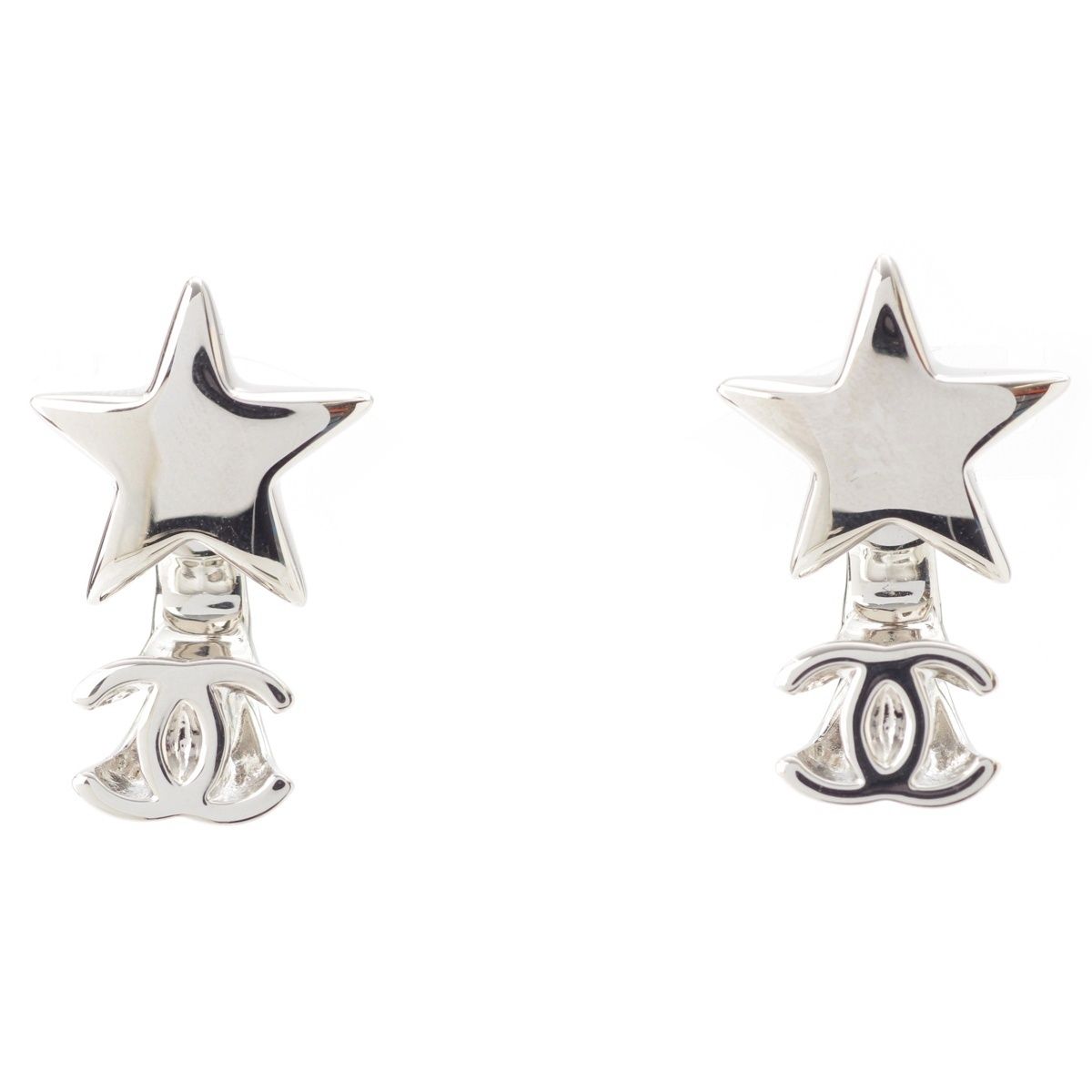 Chanel Silver CC Logo Star Earrings