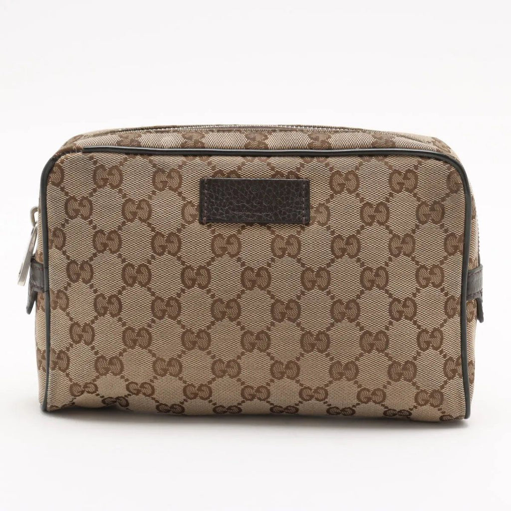 Gucci GG Canvas Leather 2-Way Belt Bag Crossbody Waist Pouch Shoulder Brown