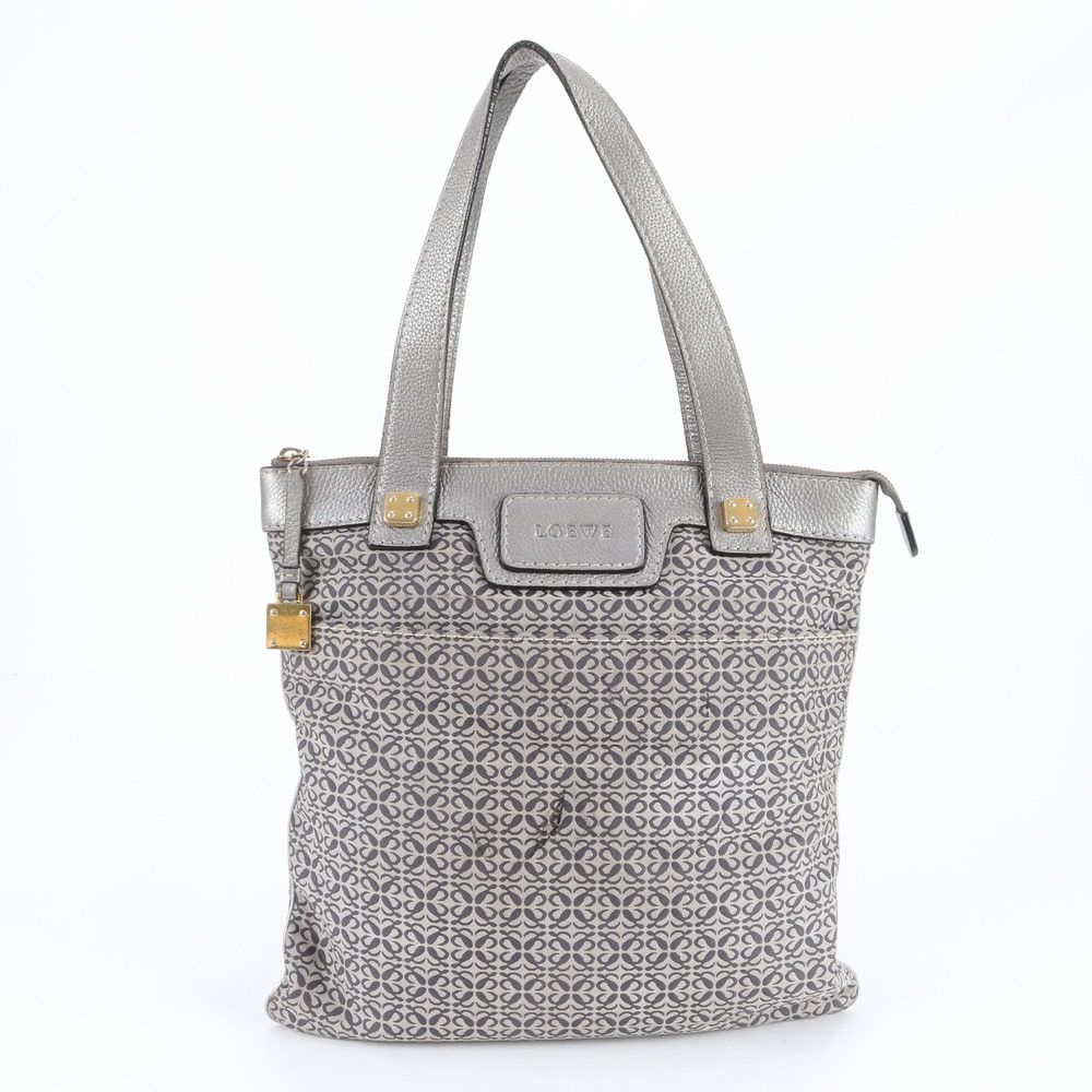 Loewe Anagram Leather Tote Shoulder Hand Silver