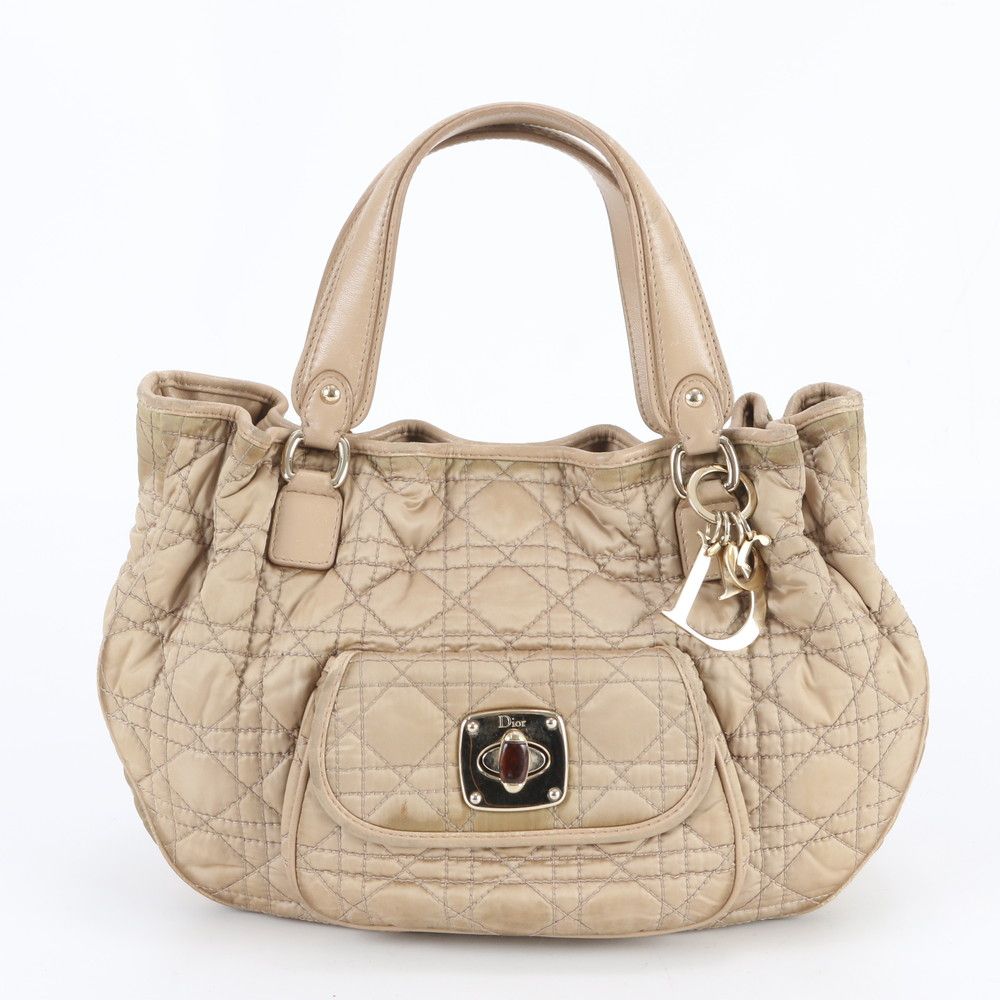 Dior Cannage Leather Handbag Tote Beige Gold