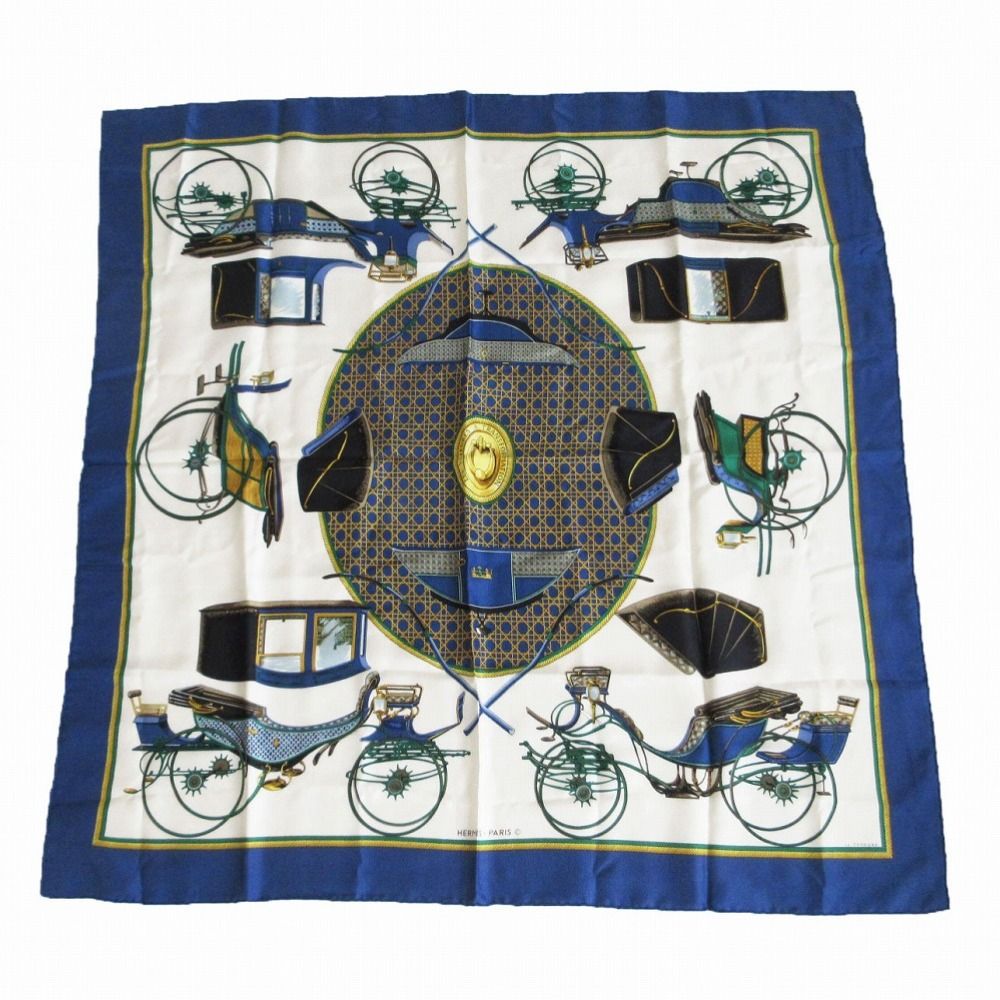 Hermes Scarf Carre 90 les Voitures a Transformation Foldable Covered Wagon Silk