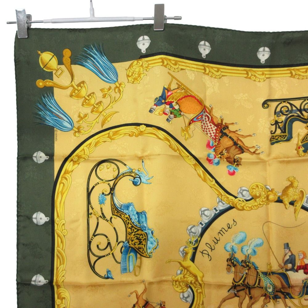 Hermes Scarf Carre 90 Plumes Et Grelots Silk Carriages Yellow — view 5