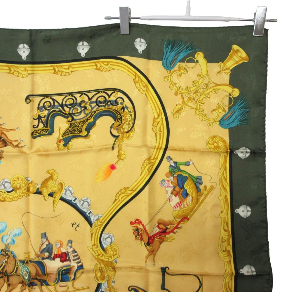 Hermes Scarf Carre 90 Plumes Et Grelots Silk Carriages Yellow — view 4