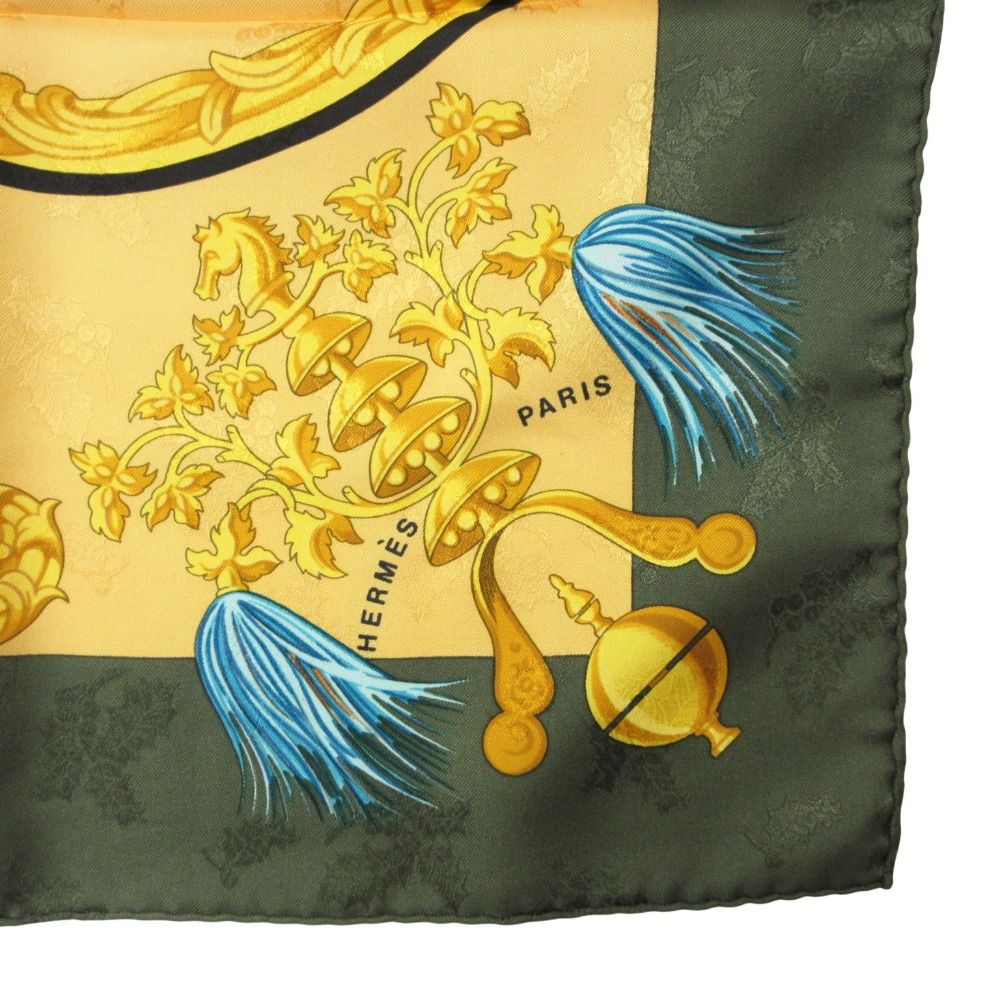 Hermes Scarf Carre 90 Plumes Et Grelots Silk Carriages Yellow — view 7