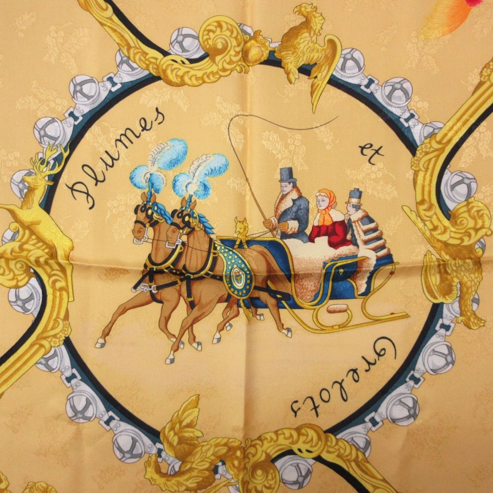 Hermes Scarf Carre 90 Plumes Et Grelots Silk Carriages Yellow — view 6