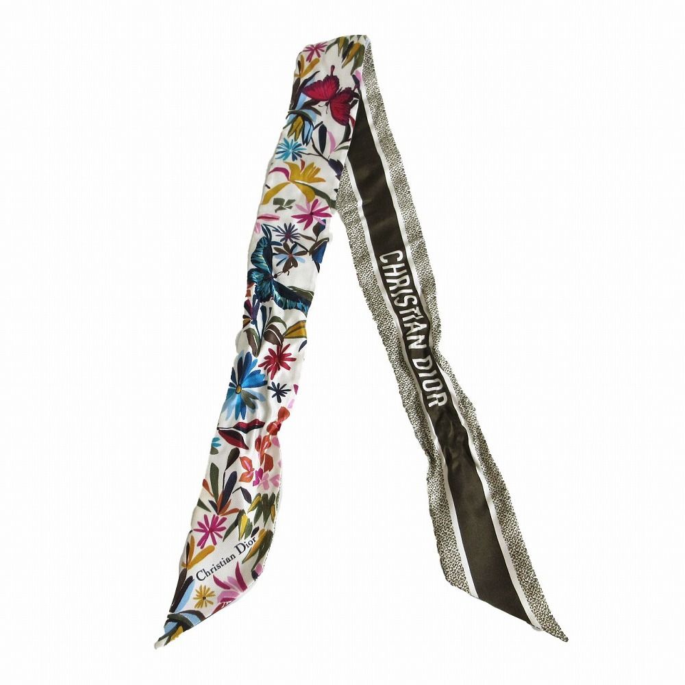 Dior Scarf Mitzah Silk Twill Flower Butterfly 100% Multicolor Plant Bandana