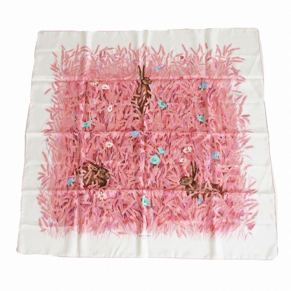 Hermes Scarf Silk Carre 90 Lapins Dans Un Champ de Wheat Field and Rabbit Pink