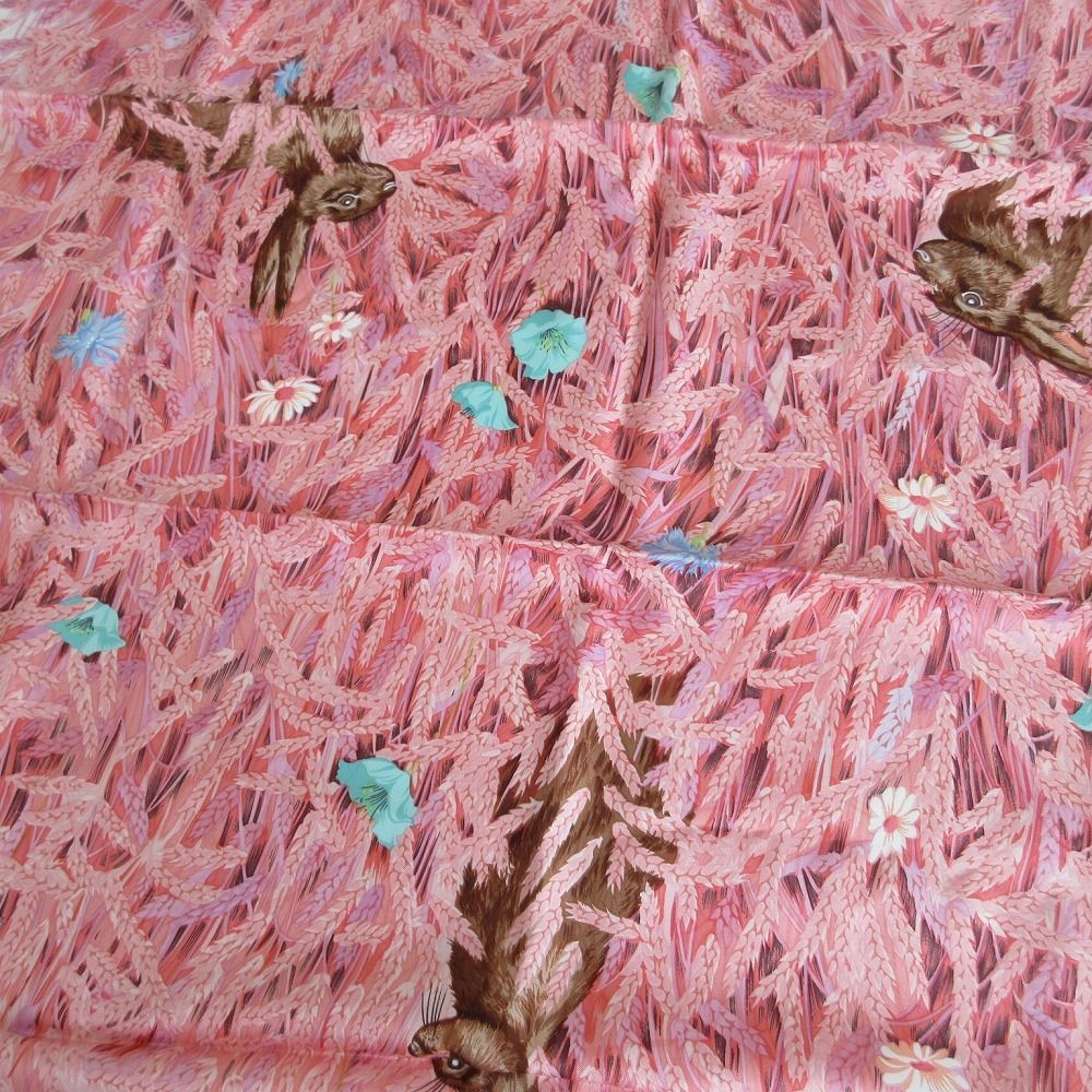 Hermes Scarf Silk Carre 90 Lapins Dans Un Champ de Wheat Field and Rabbit Pink — view 5