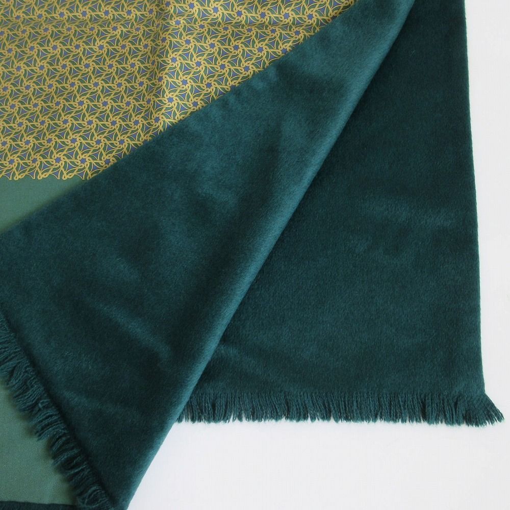 Hermes Scarf Geometric Pattern Angora Silk Reversible Large Shawl Green — view 3