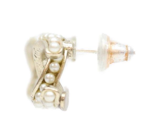 Chanel Gold Pearl Mini CC Logo Earrings — view 2