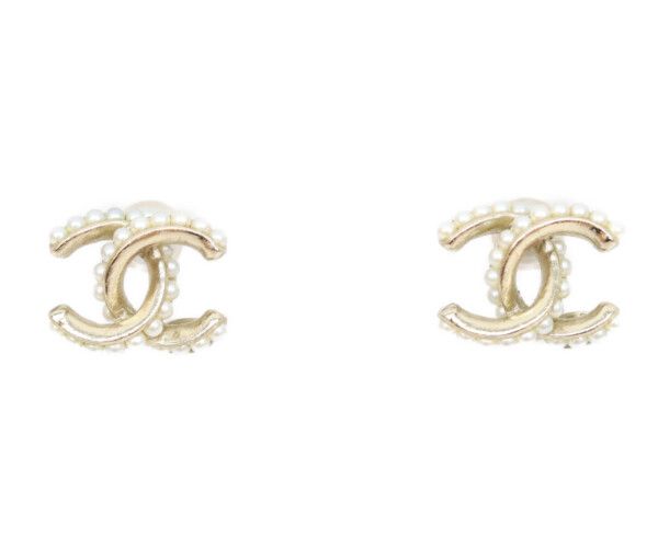 Chanel Gold Pearl Mini CC Logo Earrings