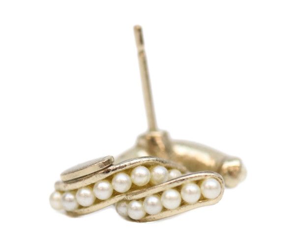 Chanel Gold Pearl Mini CC Logo Earrings — view 8