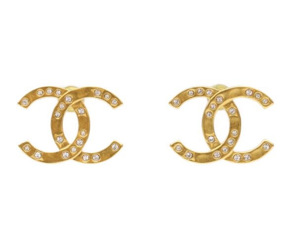 Chanel 24k Gold Rhinestone CC Logo Earrings