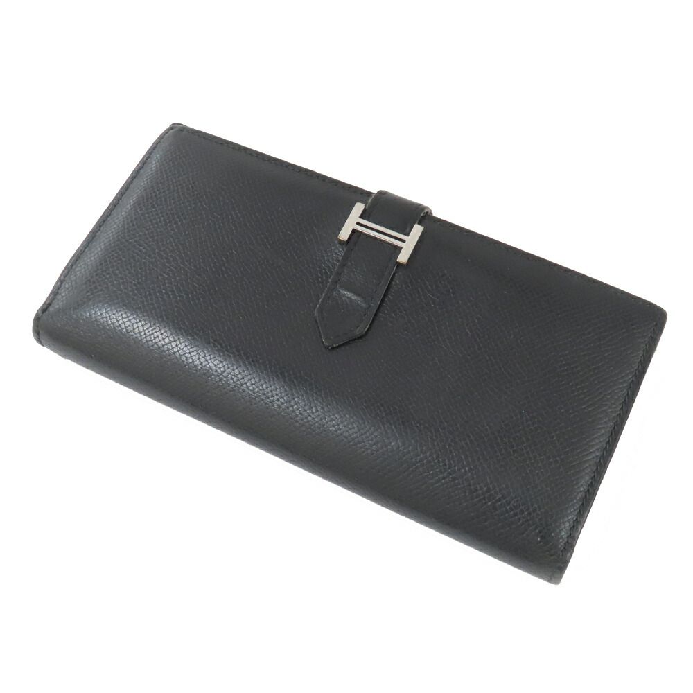 Hermes Bearn Souffle Veau Epsom Black Silver Wallet — view 2