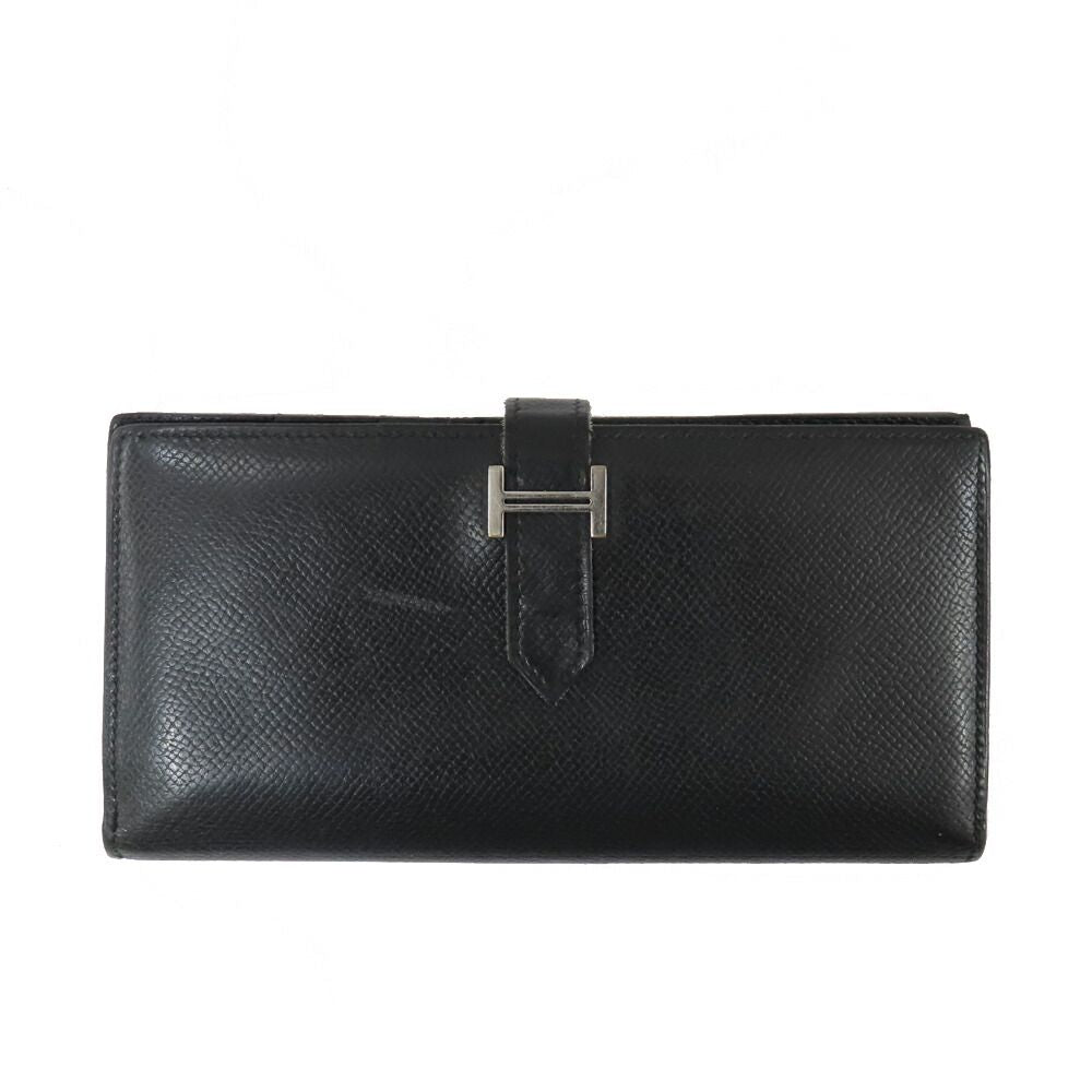Hermes Bearn Souffle Veau Epsom Black Silver Wallet
