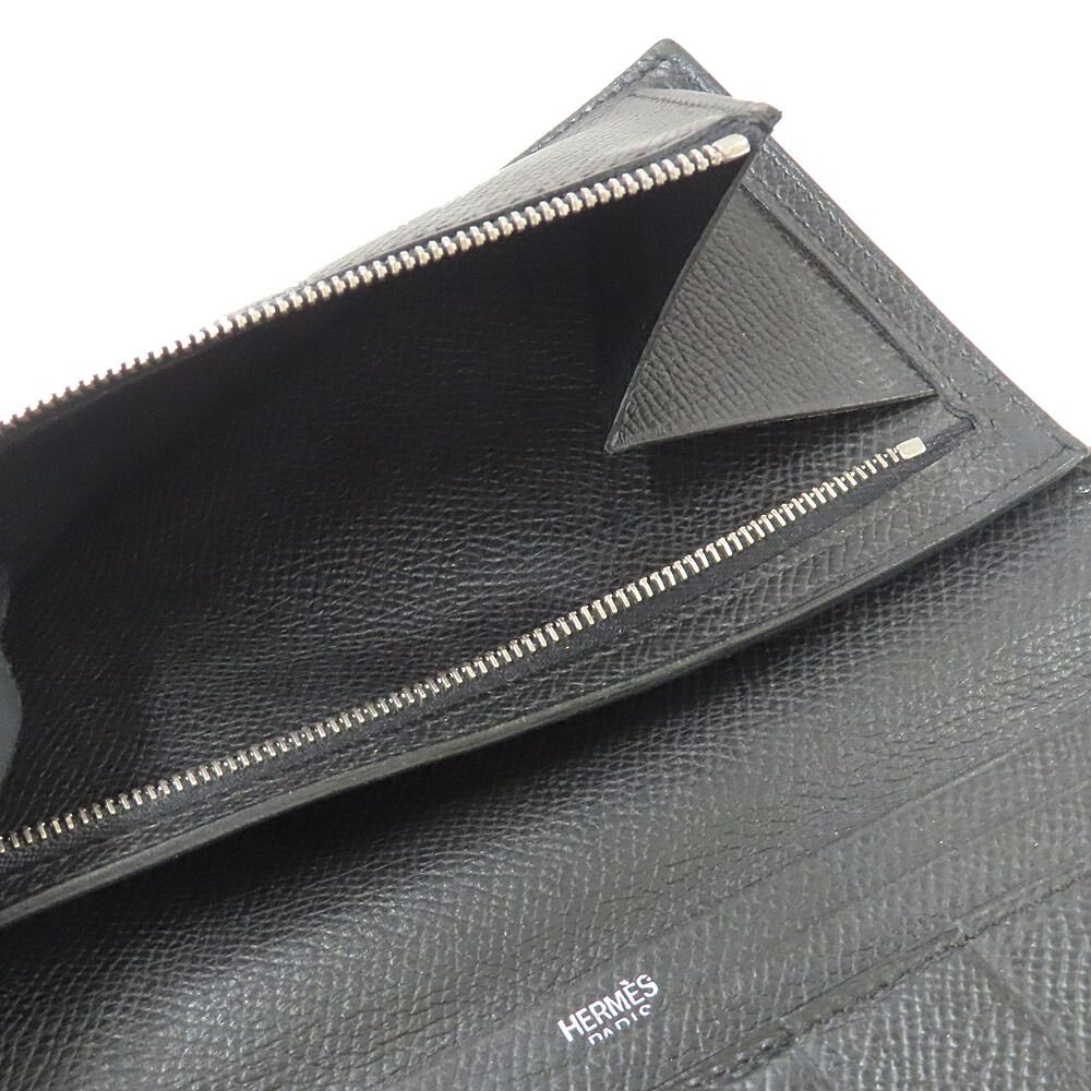 Hermes Bearn Souffle Veau Epsom Black Silver Wallet — view 7