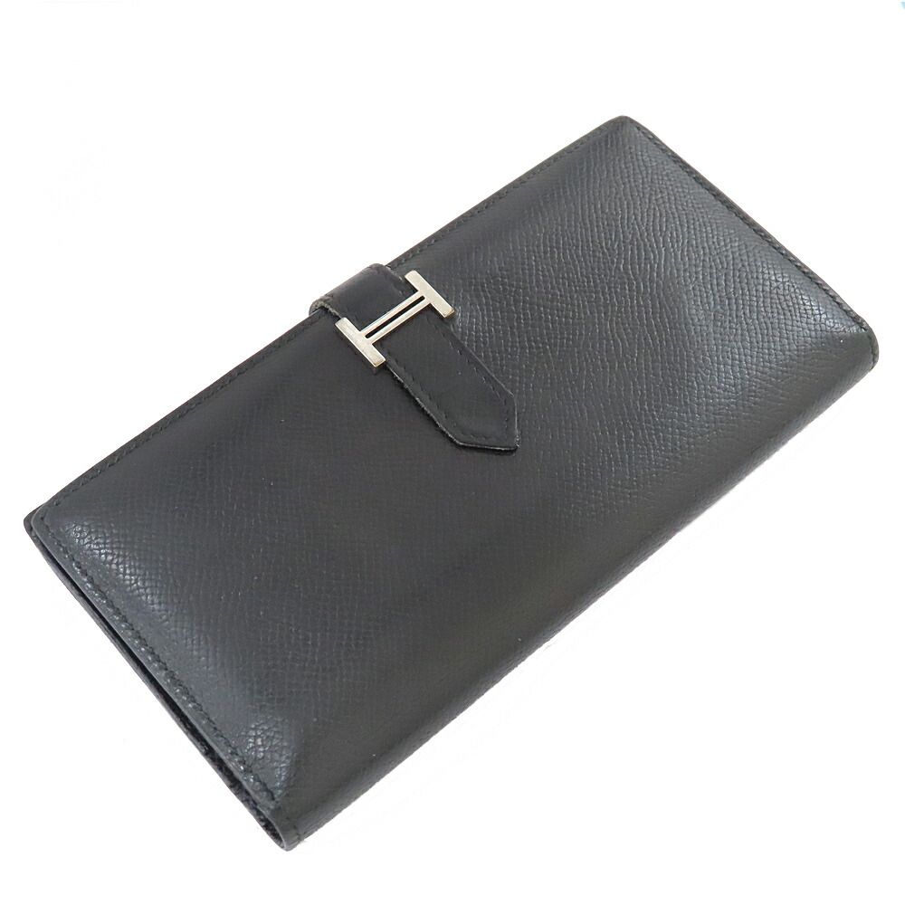 Hermes Bearn Souffle Veau Epsom Black Silver Wallet — view 3