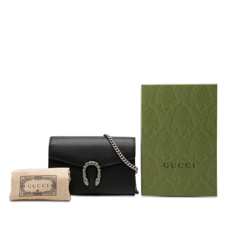 Gucci Dionysus Crossbody Chain Wallet Shoulder Bag Black Leather — view 7