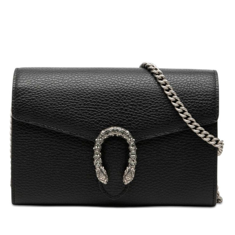 Gucci Dionysus Crossbody Chain Wallet Shoulder Bag Black Leather