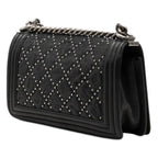 Chanel CC Logo Studs Boy Chain Shoulder Bag Black Calf — view 2