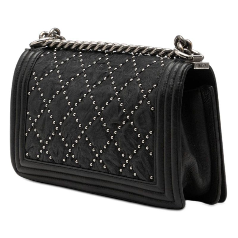 Chanel CC Logo Studs Boy Chain Shoulder Bag Black Calf — view 2