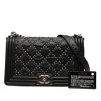 Chanel CC Logo Studs Boy Chain Shoulder Bag Black Calf — view 7