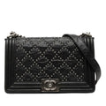 Chanel CC Logo Studs Boy Chain Shoulder Bag Black Calf