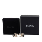 Chanel CC Logo Flower Stud Earrings Gold Black Faux Pearl Rhinestone Plated — view 4