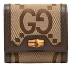 Gucci Jumbo GG Bambu Bifold Wallet Beige Brown Canvas Leather