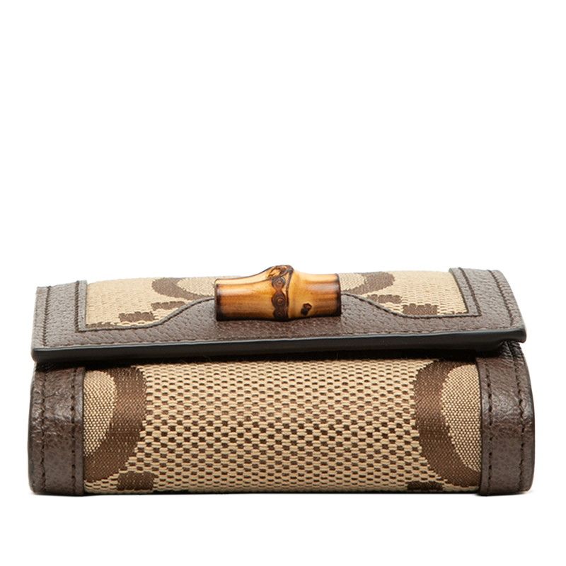 Gucci Jumbo GG Bambu Bifold Wallet Beige Brown Canvas Leather — view 3