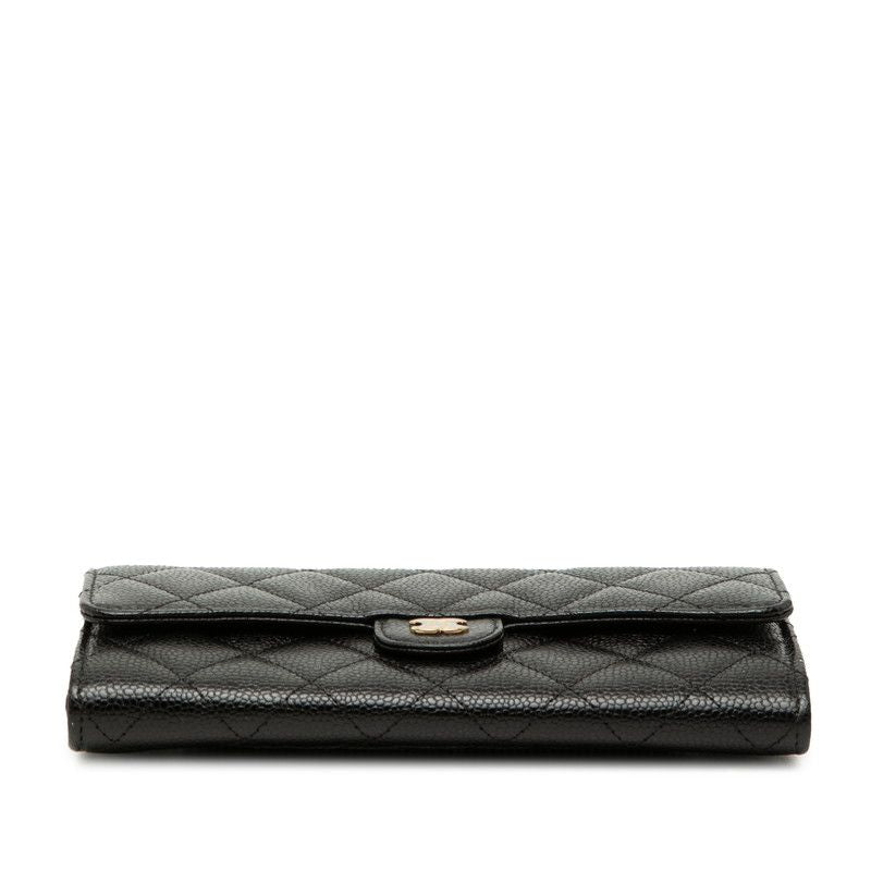 Chanel Quilted CC Logo Wallet Black Caviar Leather — view 3