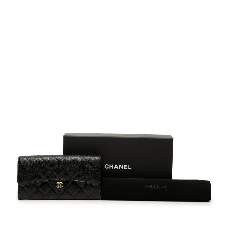 Chanel Quilted CC Logo Wallet Black Caviar Leather — view 7