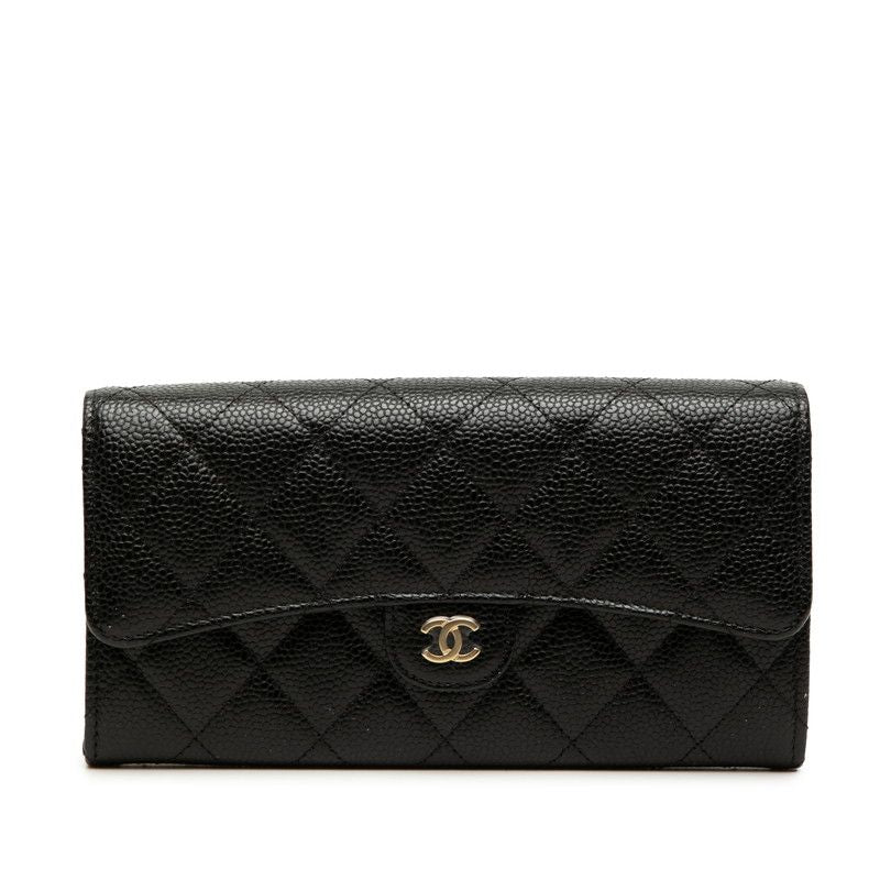 Chanel Quilted CC Logo Wallet Black Caviar Leather