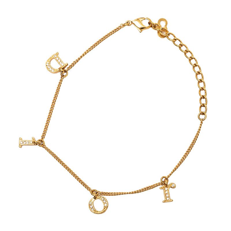 Dior Logo Bracelet Gold Rhinestone Plated — view 2