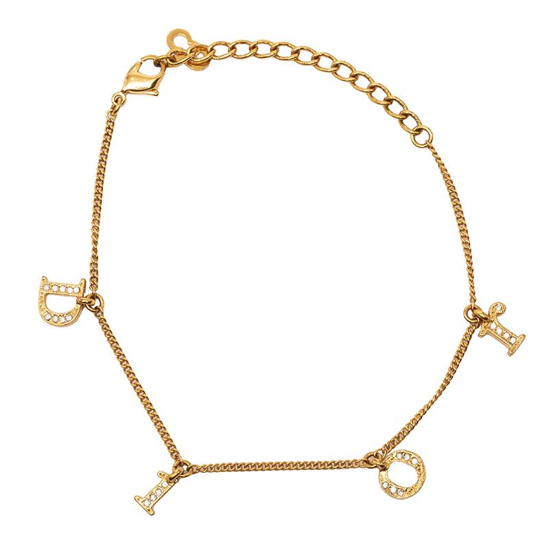 Dior Logo Bracelet Gold Rhinestone Plated