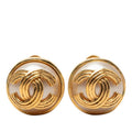 Chanel CC Logo Vintage Earrings Gold Faux Pearl Plated