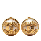 Chanel CC Logo Vintage Earrings Gold Faux Pearl Plated