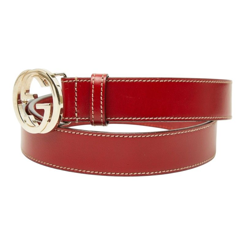 Gucci Interlocking Logo Buckle Belt Red Leather — view 2