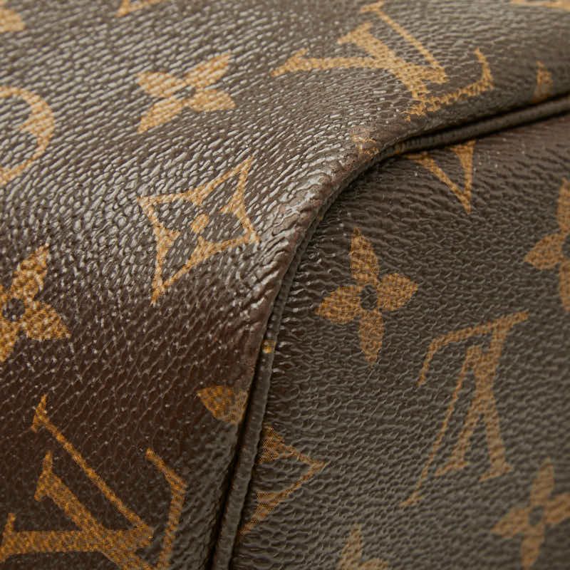 Louis Vuitton Monogram Neverfull MM Tote Shoulder Bag Brown Cerise Red Leather — view 7