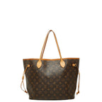 Louis Vuitton Monogram Neverfull MM Tote Shoulder Bag Brown Cerise Red Leather
