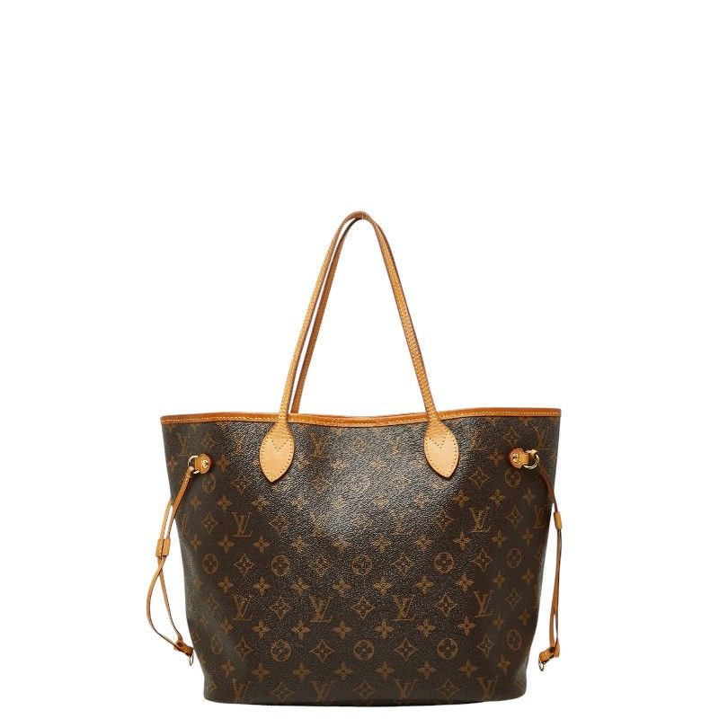 Louis Vuitton Monogram Neverfull MM Tote Shoulder Bag Brown Cerise Red Leather