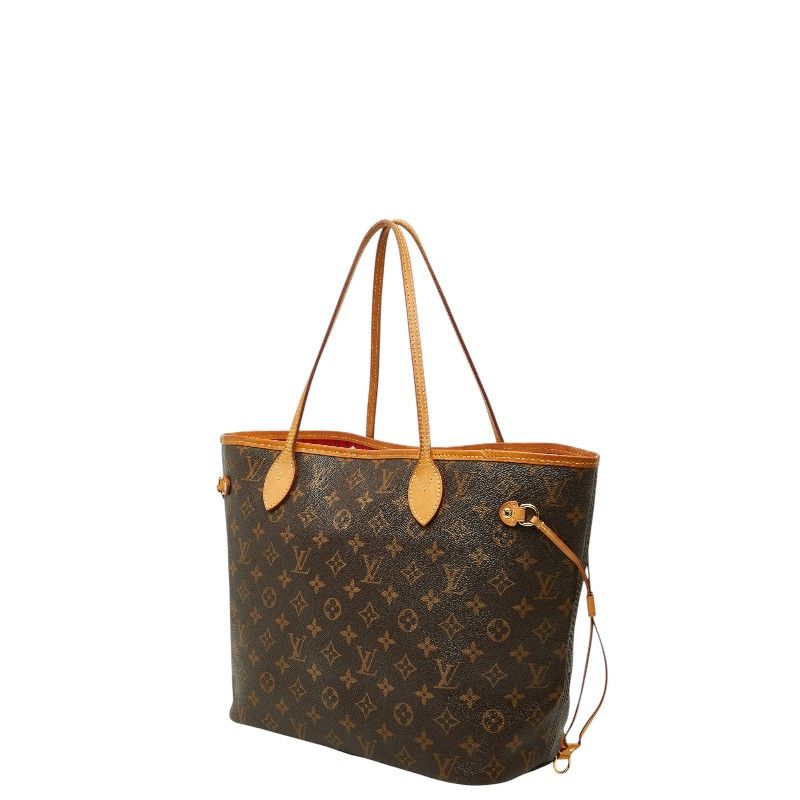 Louis Vuitton Monogram Neverfull MM Tote Shoulder Bag Brown Cerise Red Leather — view 2
