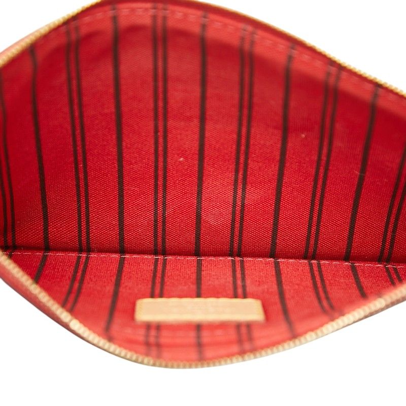 Louis Vuitton Neverfull Pouch Clutch Brown Cerise Red Leather — view 6
