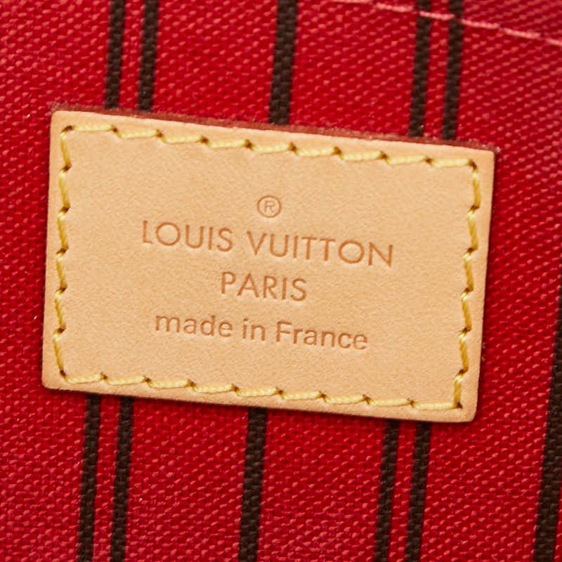 Louis Vuitton Neverfull Pouch Clutch Brown Cerise Red Leather — view 8