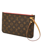 Louis Vuitton Neverfull Pouch Clutch Brown Cerise Red Leather — view 2
