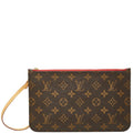 Louis Vuitton Neverfull Pouch Clutch Brown Cerise Red Leather