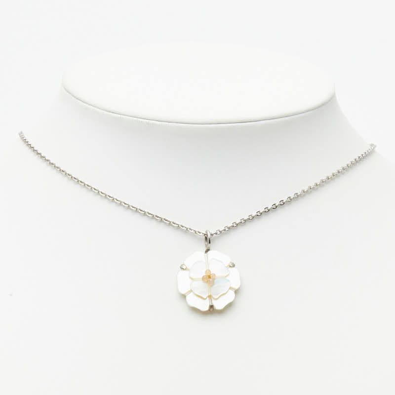 Chanel Camellia CC Logo Vintage Pendant Silver White Shell Faux Pearl — view 6